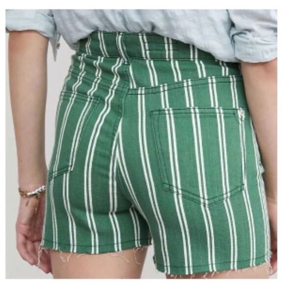 Pilcro Pants - NWT Anthropologie Pilcro Green Striped High Rise Denim Raw Hem Short Women Sz 25